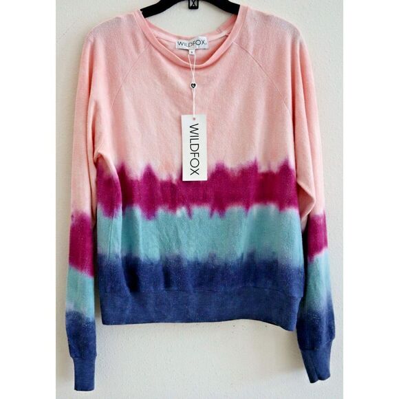 Wildfox W636106 Women Sz S Pink/Purple/Blue DipDye Raglan Baggy Beach Sweatshirt - Picture 2 of 8